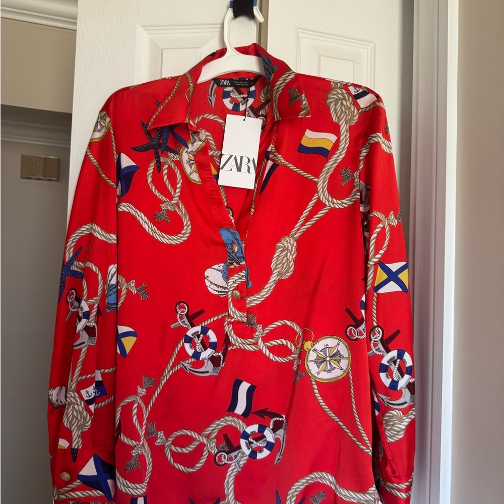Zara Red Nautical Rope Print Shirt